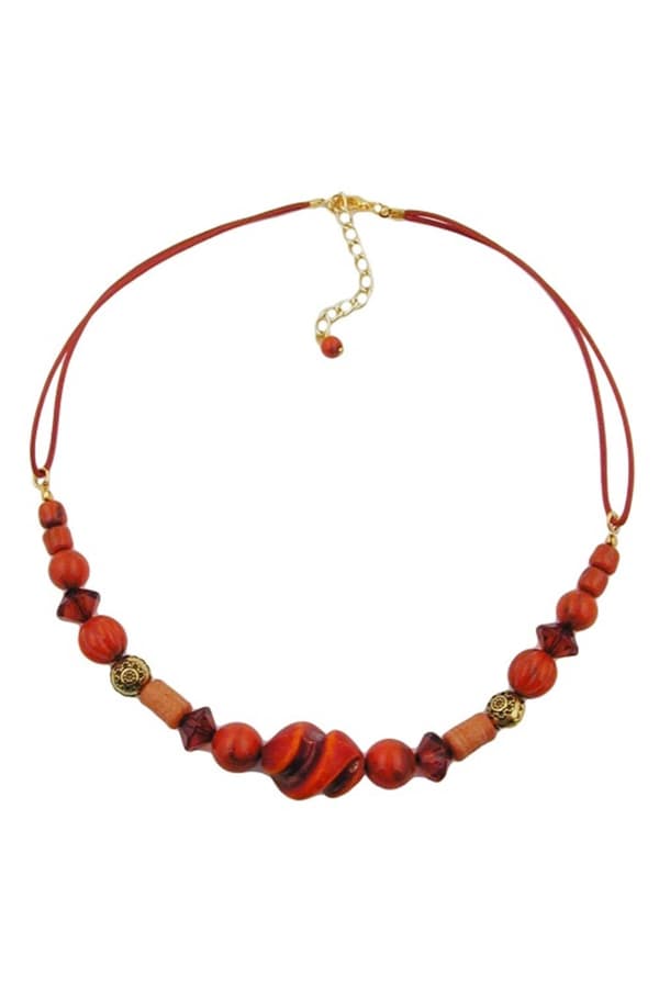 Necklace Different Beads Red/ Rust/ Orange - GL00793