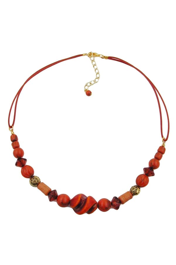Necklace Different Beads Red/ Rust/ Orange - GL00793