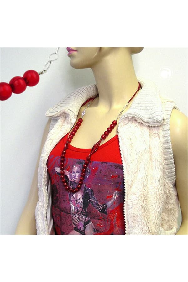 Necklace Beads Raspberry Red Silky Colours - GL00788