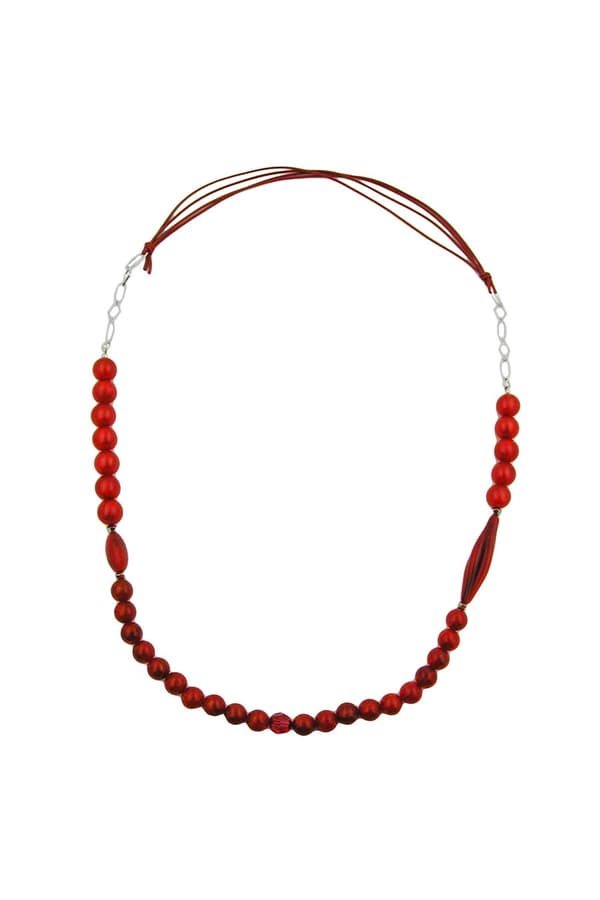 Necklace Beads Raspberry Red Silky Colours - GL00788