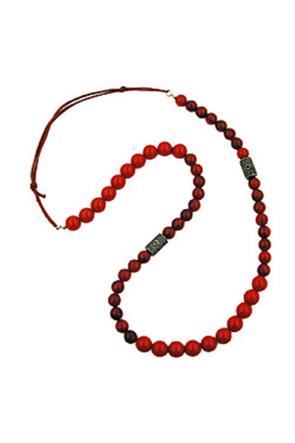 Necklace Red Marbled Beads Silver Coloured Fantasy Beads - GL00737