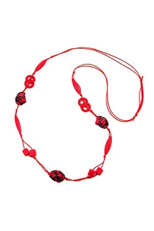 Necklace Red/Black Beads On Red Cord 100cm - GL00619