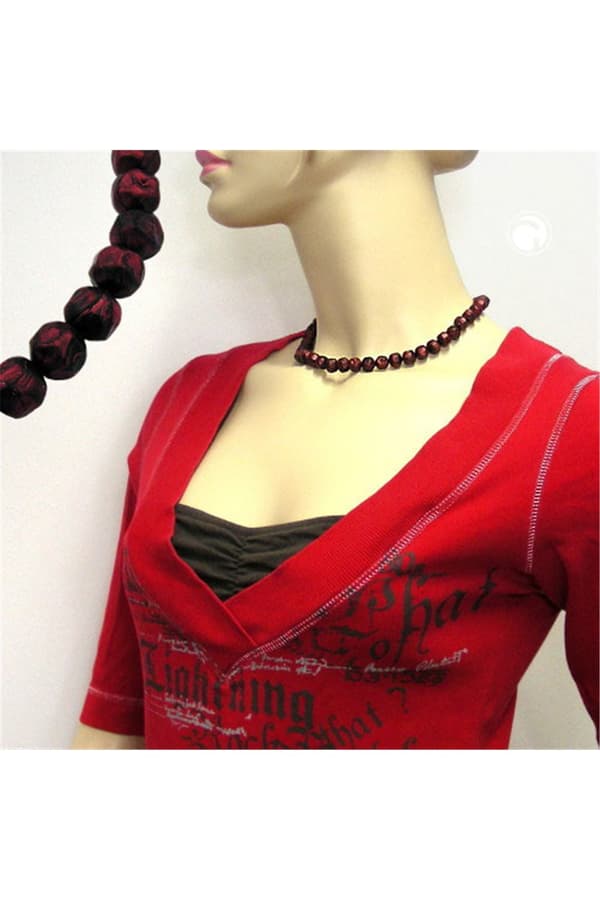 Necklace Red/ Black Beads 42 Cm - GL00612