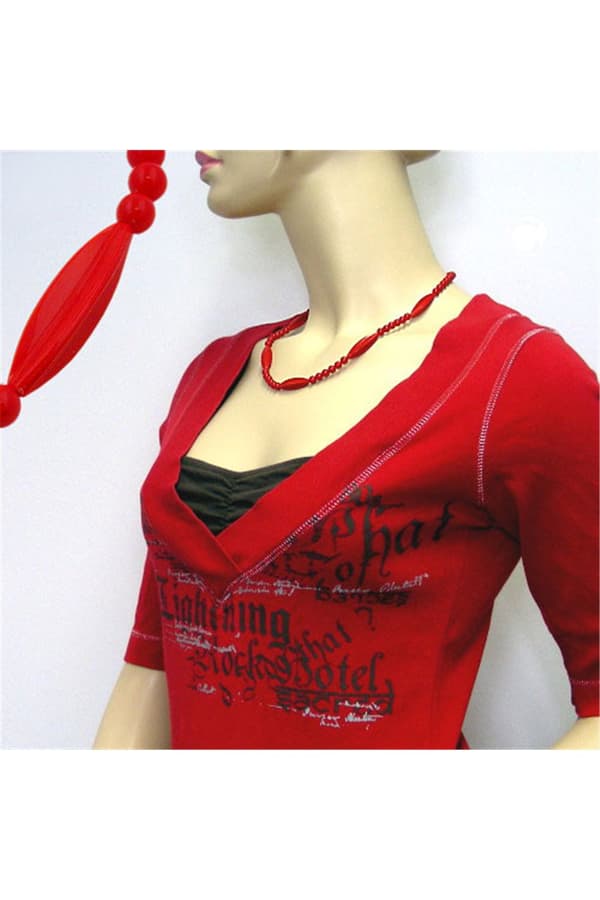 Necklace Red Beads 50cm - GL00608