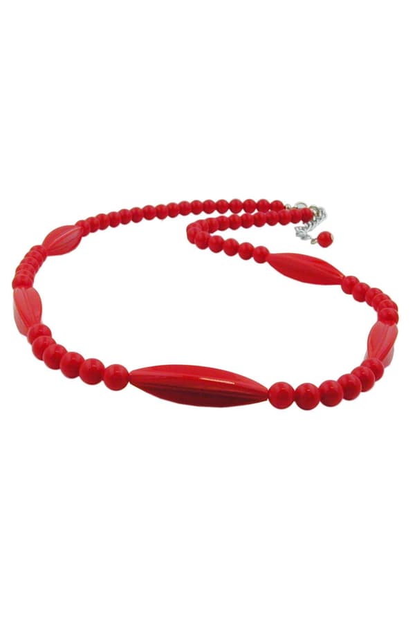 Necklace Red Beads 50cm - GL00608