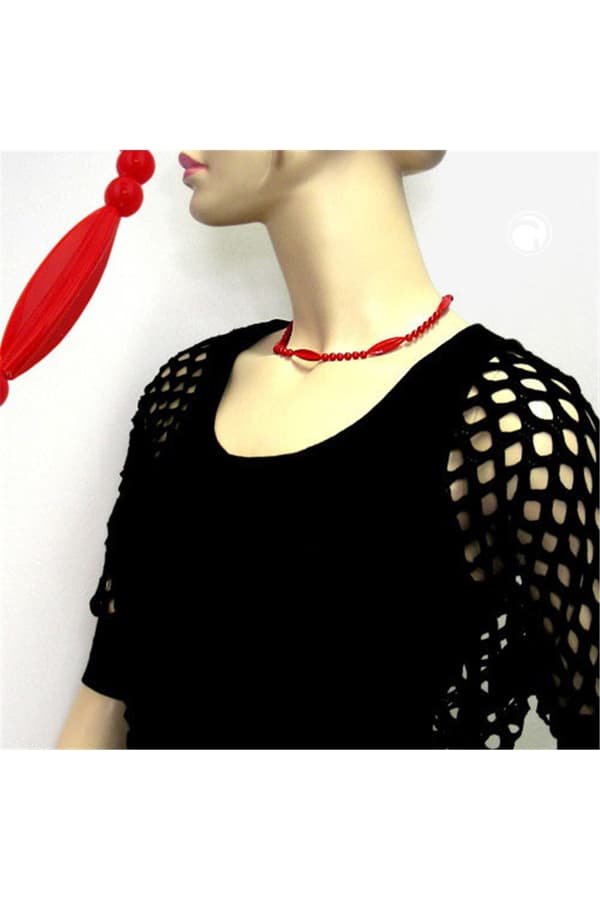 Necklace Red Beads 42cm - GL00607
