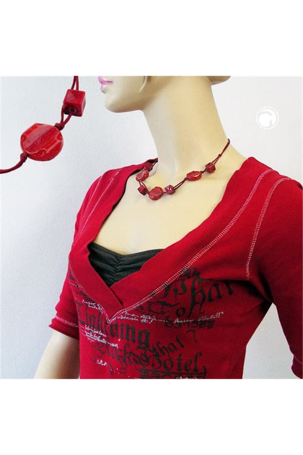 Necklace Red Marbled Beads Red Knotted Cord - GL00525