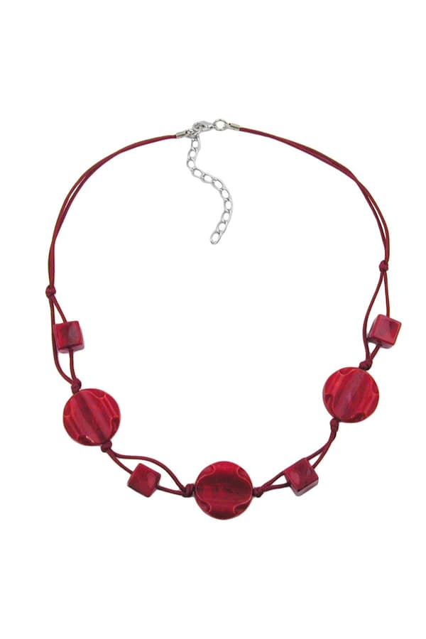 Necklace Red Marbled Beads Red Knotted Cord - GL00525