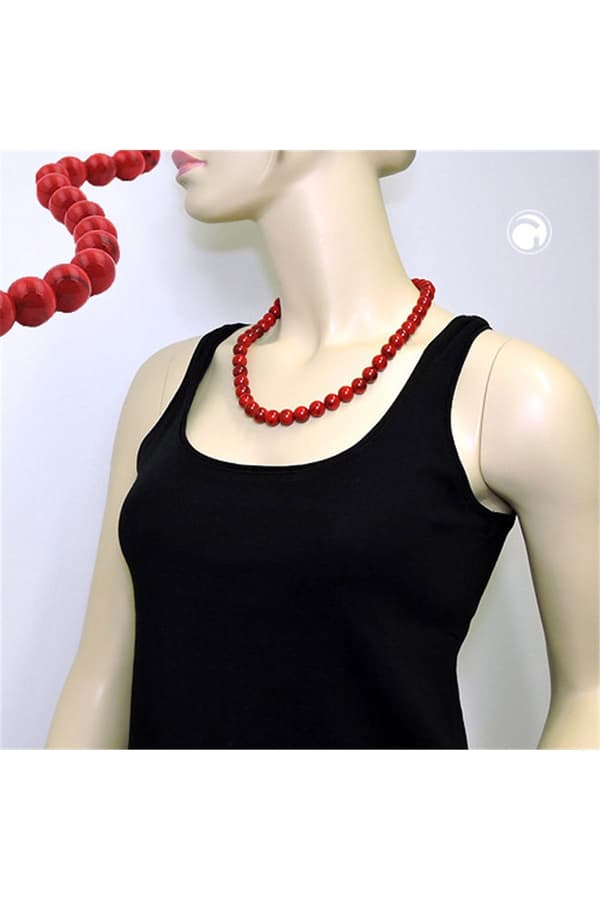 Necklace Dark Red Marbled Beads 12mm 55cm - GL00338-55