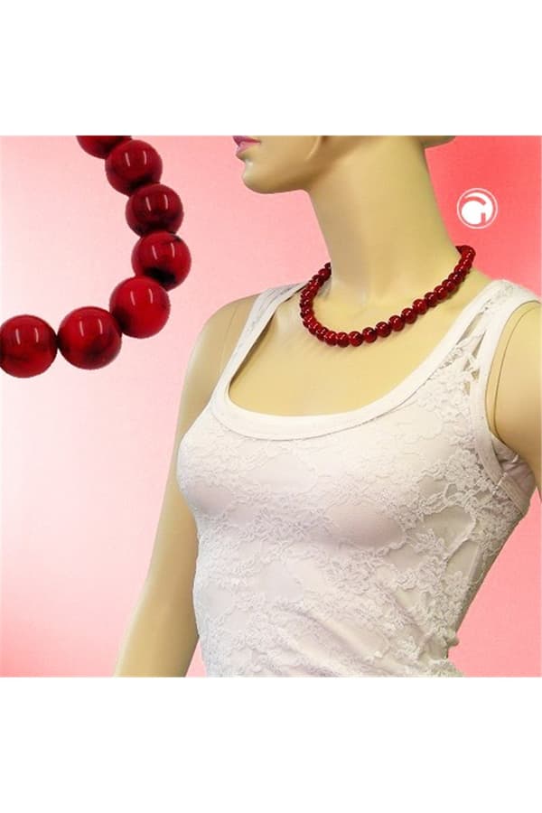 Necklace Dark Red Marbled Beads 12mm 45cm - GL00338-45