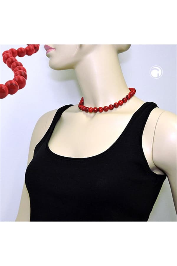 Necklace Dark Red Marbled Beads 12mm 40cm - GL00338-40