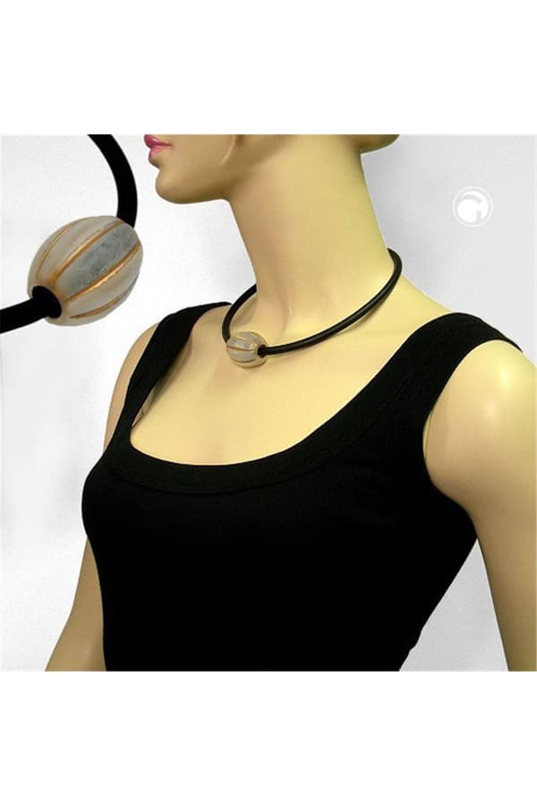 Necklace Olive Shaped Beads Grooved - GL06019