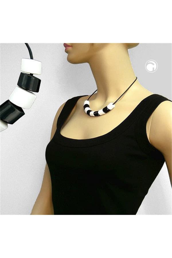 Necklace Tilt-Pearl Black-White 45cm - GL04925