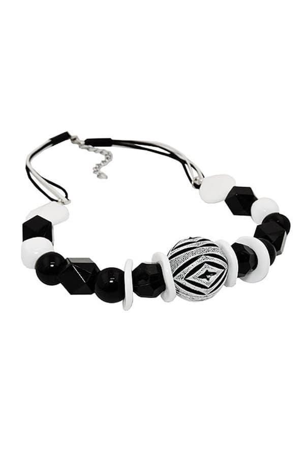 Necklace Varios Beads Black And White Black And White Cord - GL02472
