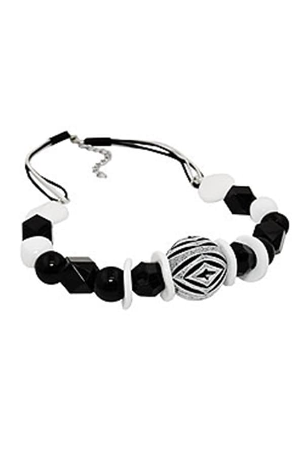 Necklace Varios Beads Black And White Black And White Cord - GL02472