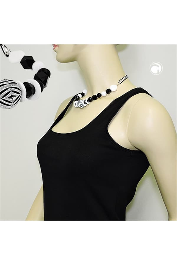 Necklace Varios Beads Black And White Black And White Cord - GL02472
