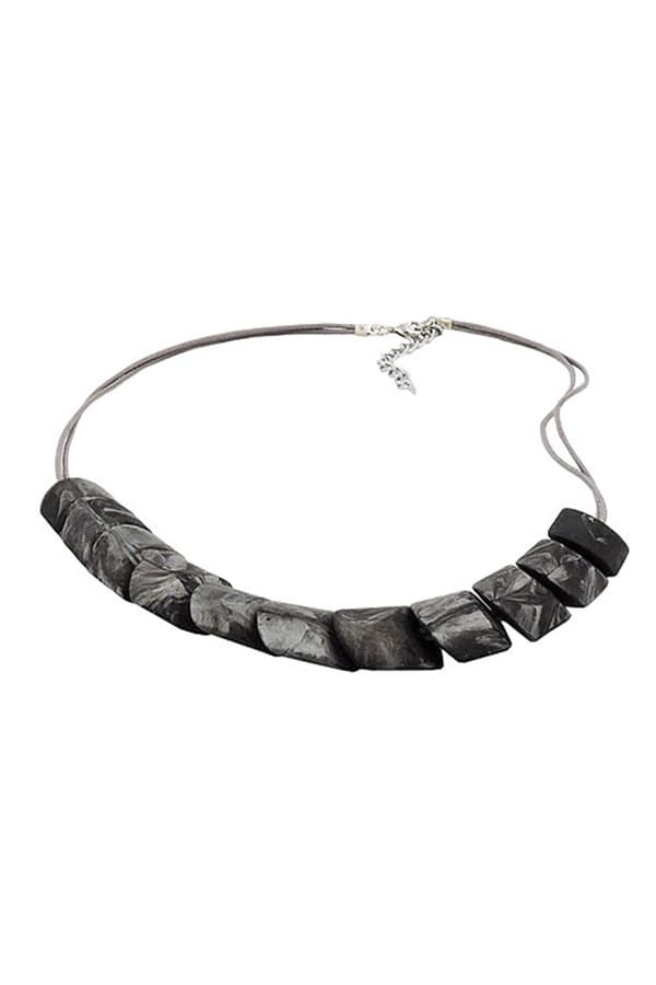 Necklace Slanted Bead Grey Marbled - GL02193