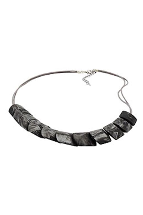 Necklace Slanted Bead Grey Marbled - GL02193