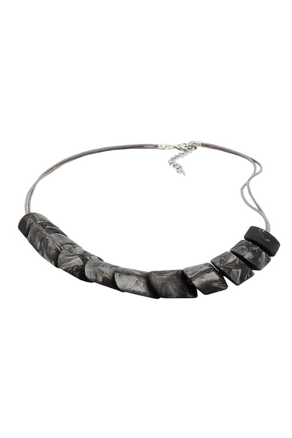Necklace Slanted Bead Grey Marbled - GL02193