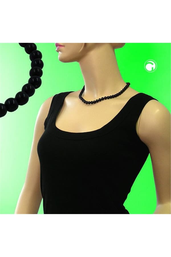 Necklace Beads 6mm Black 42cm - GL02178-42