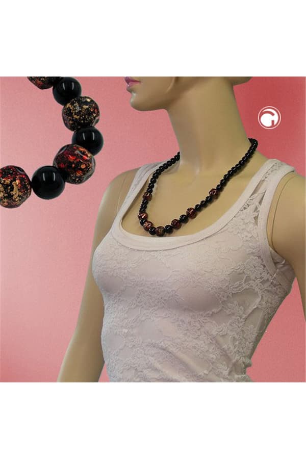 Necklace Baroque Beads Red/ Black - GL02113