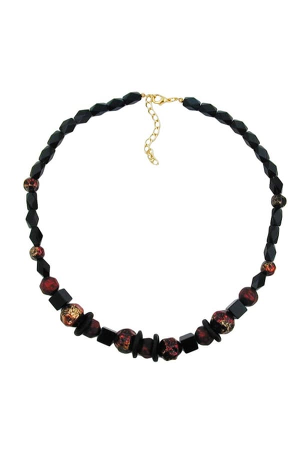 Necklace Faceted Black Beads Red Lacquered - GL01505