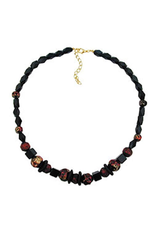 Necklace Faceted Black Beads Red Lacquered - GL01505
