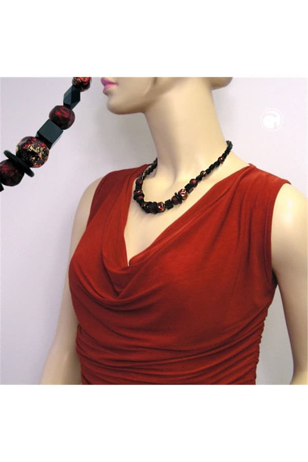 Necklace Faceted Black Beads Red Lacquered - GL01505