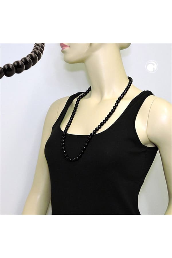Necklace Beads 10mm Black Shiny 80cm - GL01501-80