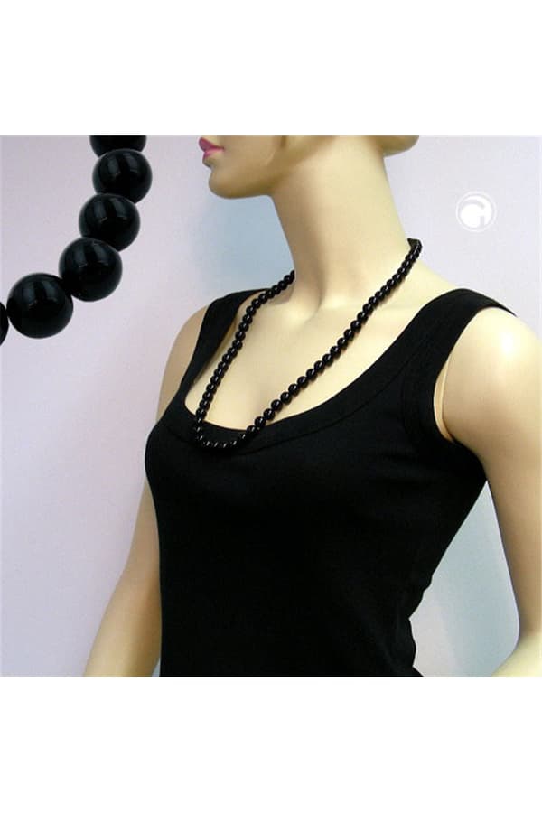 Necklace Beads 10mm Black Shiny 70cm - GL01501-70