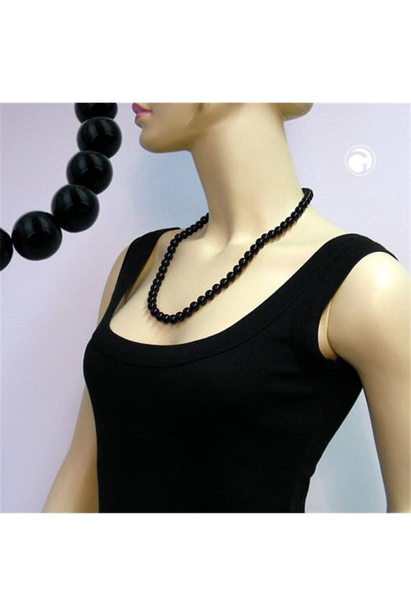 Necklace Beads 10mm Black Shiny 60cm - GL01501-60