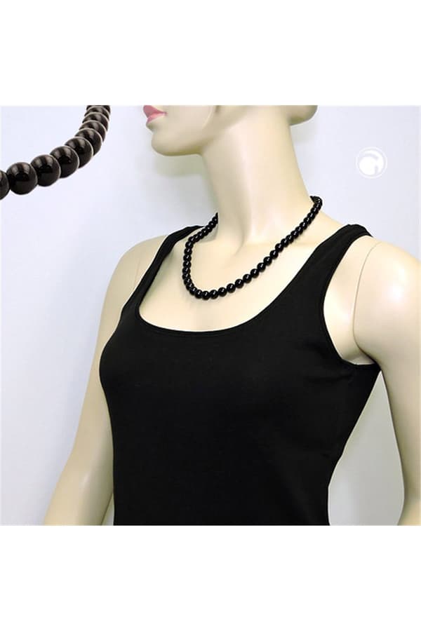 Necklace Beads 10mm Black Shiny 55cm - GL01501-55