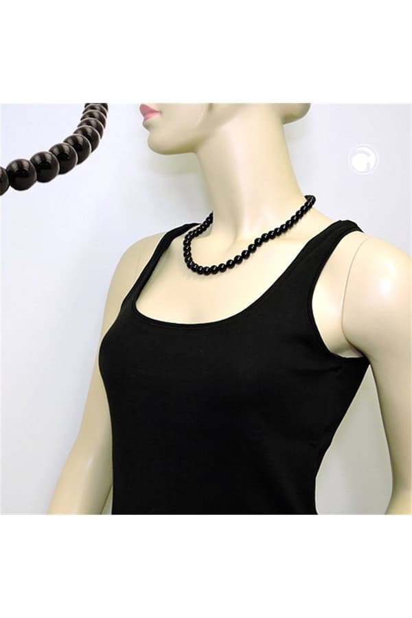 Necklace Beads 10mm Black Shiny 50cm - GL01501-50