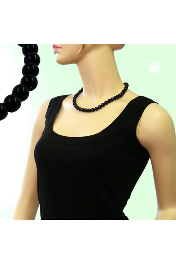 Necklace Beads 10mm Black Shiny 45cm - GL01501-45