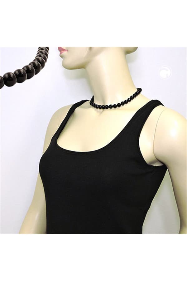 Necklace Beads 10mm Black Shiny 40cm - GL01501-40