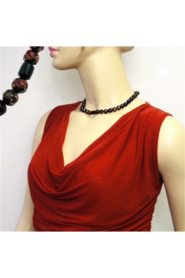 Necklace Red/ Black Pressed Beads - GL01494