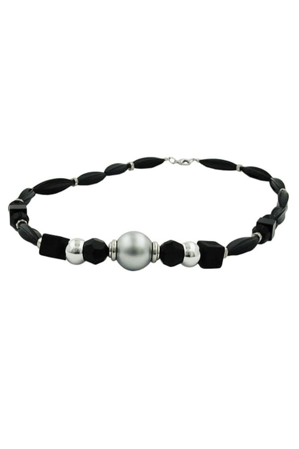 Necklace Black Olive Chromed Bead - GL01433