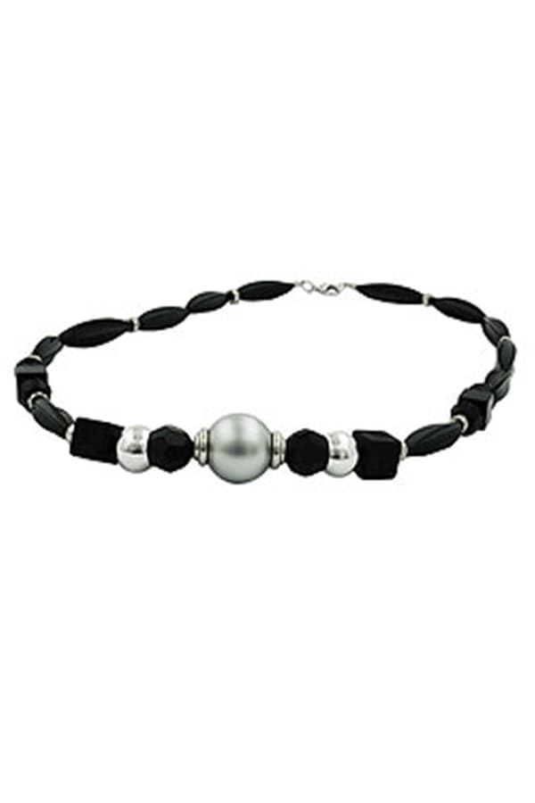 Necklace Black Olive Chromed Bead - GL01433