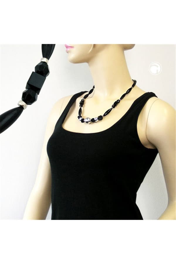Necklace Black Olive Chromed Bead - GL01433
