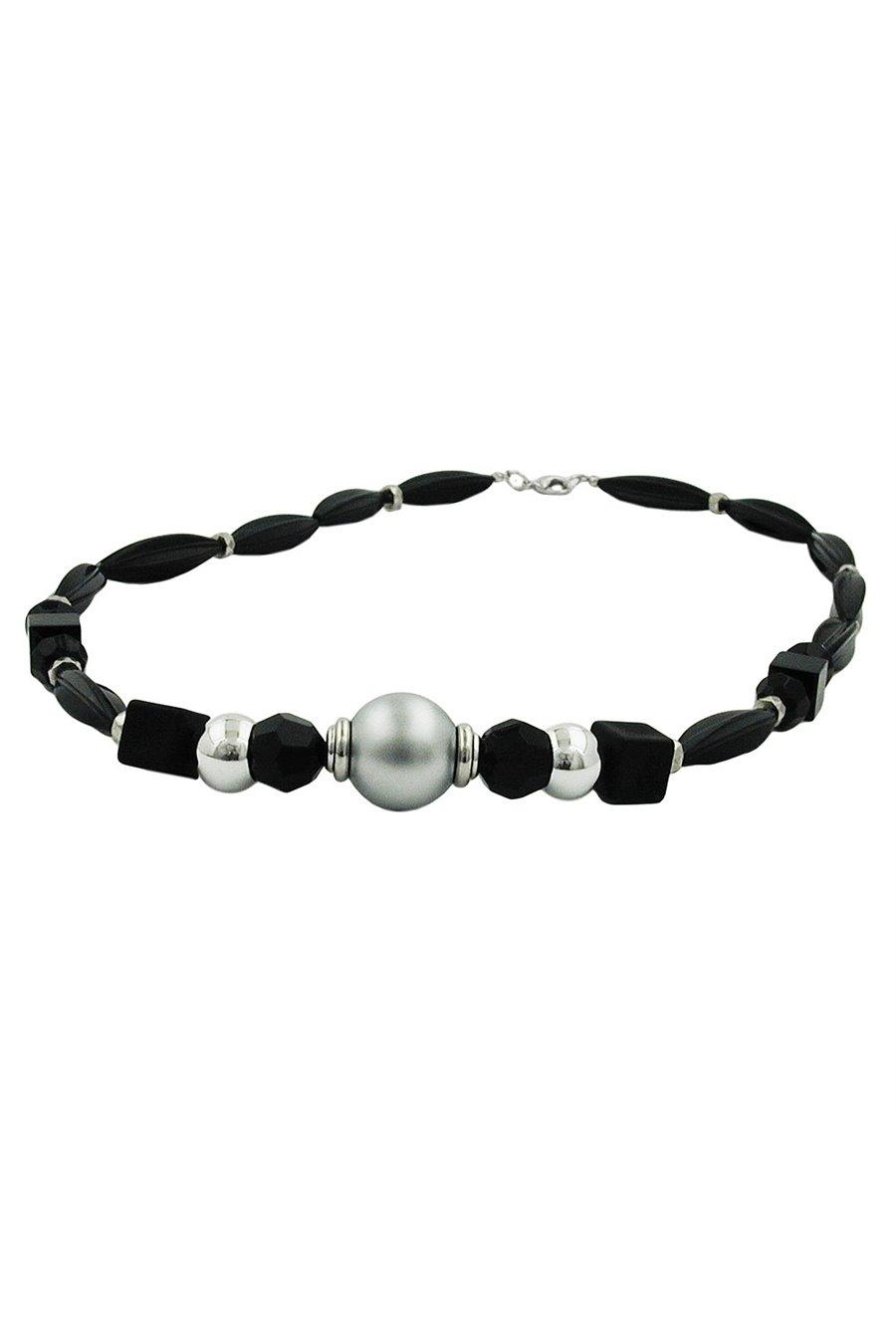 NECKLACE BLACK OLIVE CHROMED BEAD