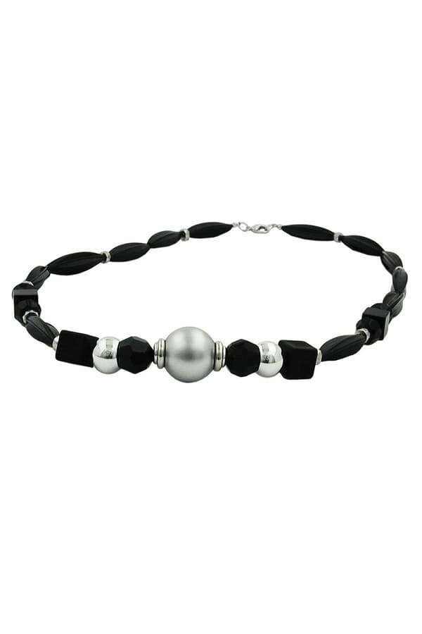 Necklace Black Olive Chromed Bead - GL01433