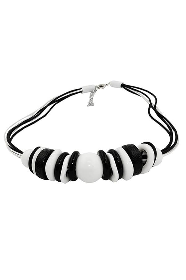 Necklace Various Beads And Rings Black-White Black And White Cord - GL01342