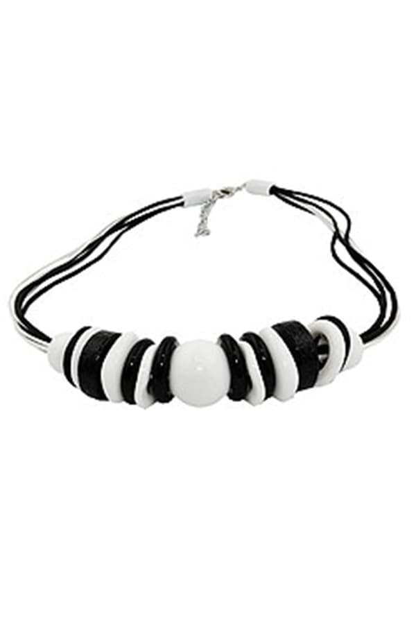 Necklace Various Beads And Rings Black-White Black And White Cord - GL01342