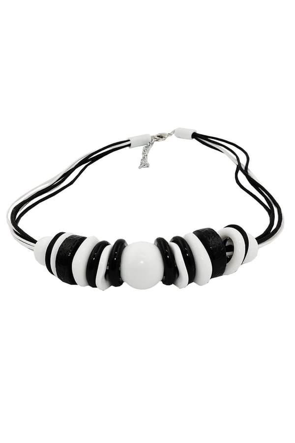 Necklace Various Beads And Rings Black-White Black And White Cord - GL01342