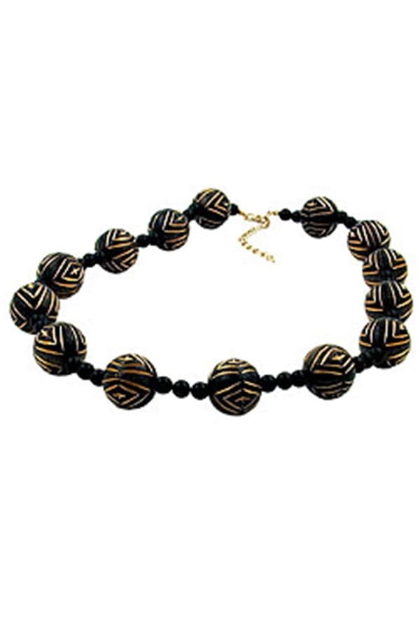 Necklace Designer Beads Black/Gold-Coloured - GL01341