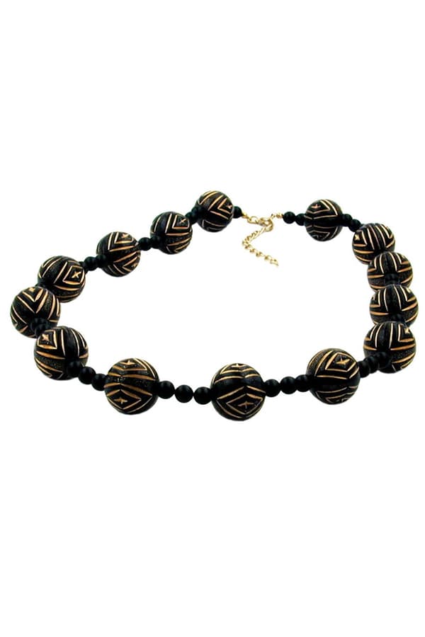 Necklace Designer Beads Black/Gold-Coloured - GL01341