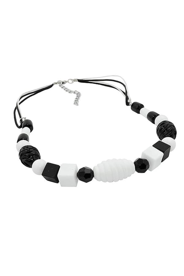 Necklace Various Beads Black And White Black And White Cord - GL01340