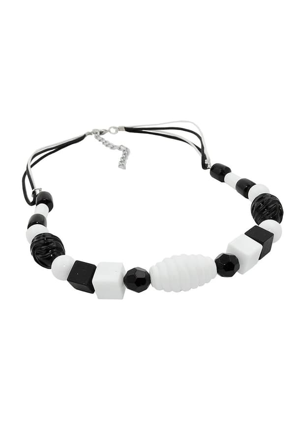 Necklace Various Beads Black And White Black And White Cord - GL01340