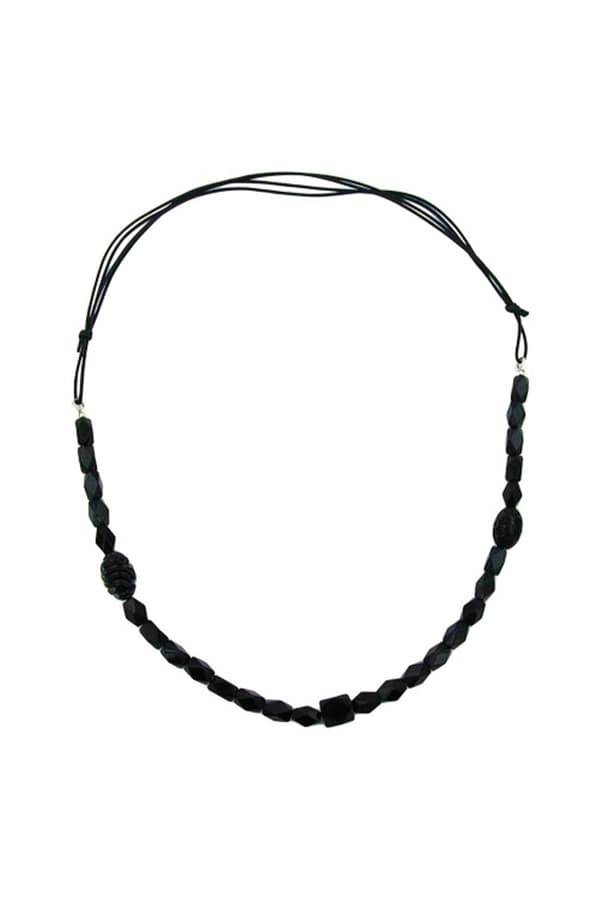 Necklace Black Beads Olive Shape Faceted - GL01179