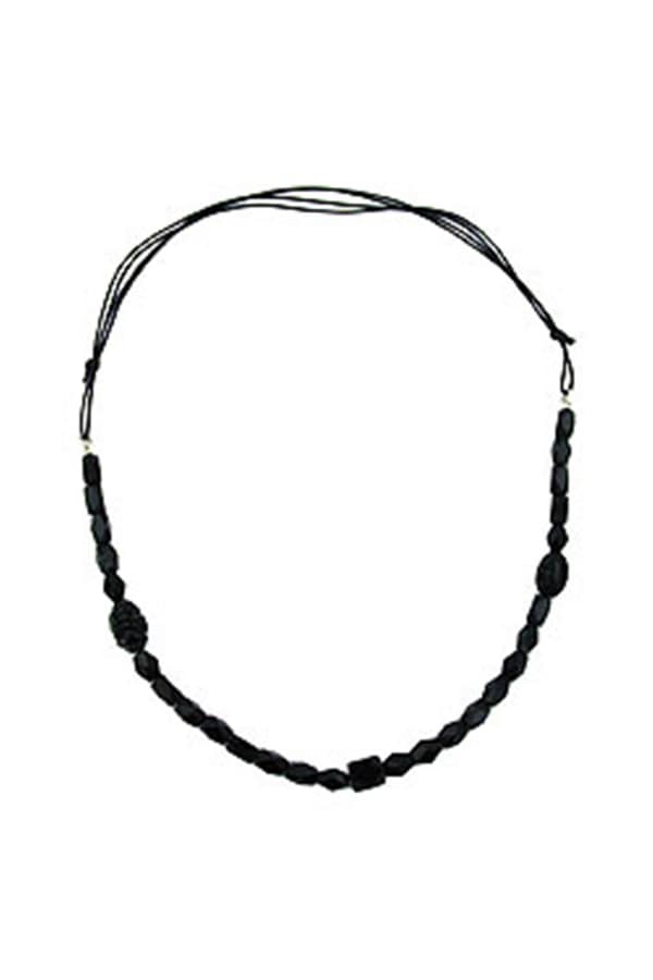 Necklace Black Beads Olive Shape Faceted - GL01179